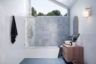 58.25"x20" Frameless Shower Bath Fixed Panel, Satin Brass