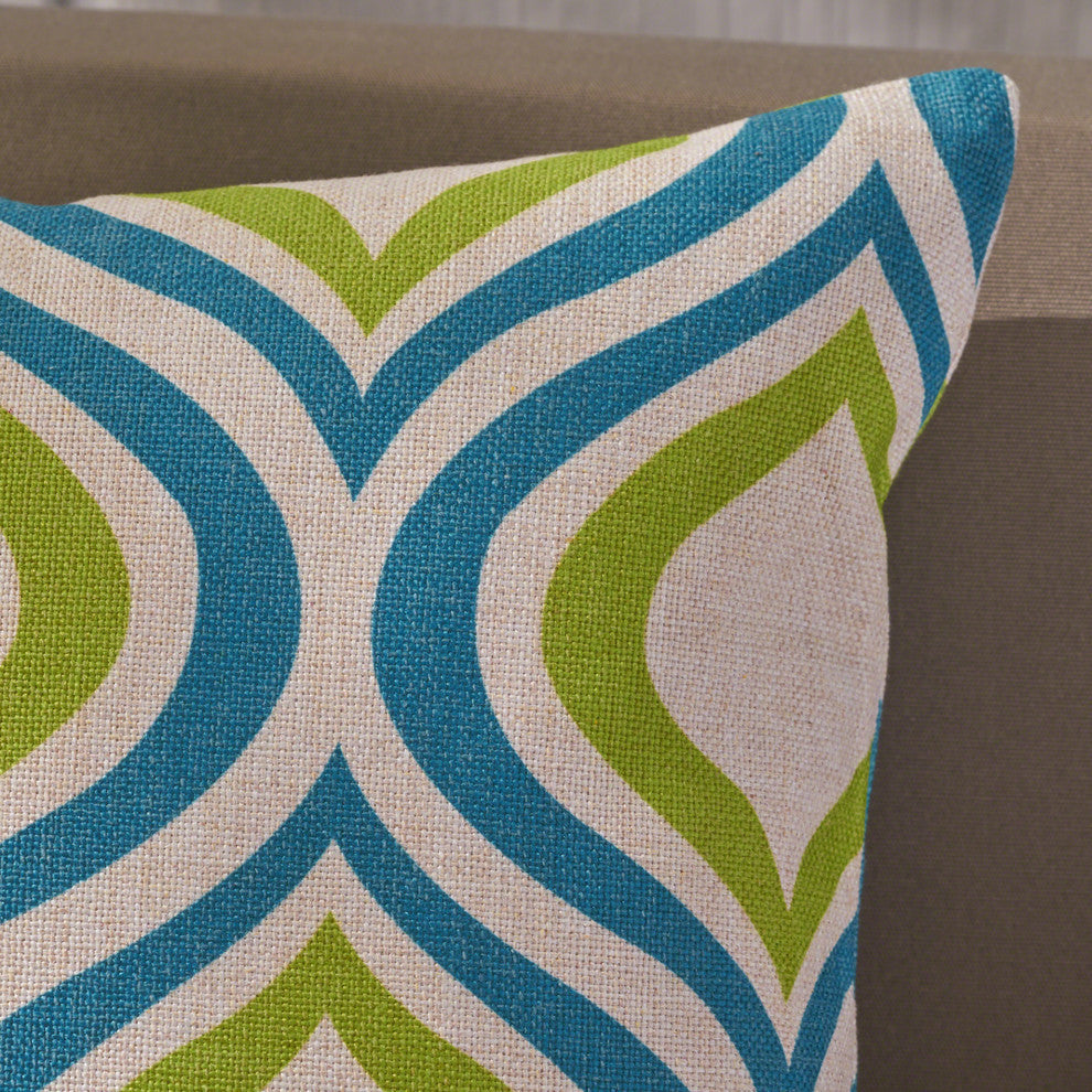 GDF Studio Larissa Outdoor 18" Square Pillows, Blue / Green Ikat, Set of 4