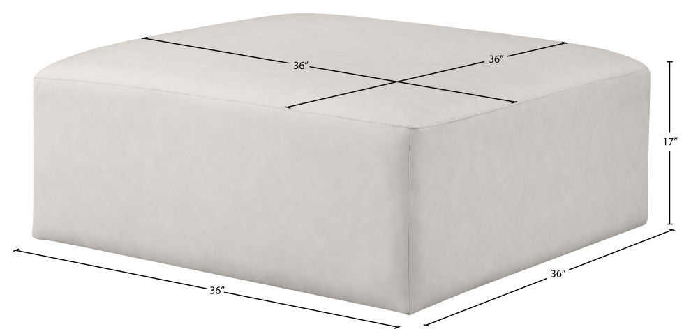 Cube Upholstered Modular Component, Cream, Vegan Leather, Ottoman