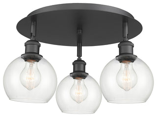 Athens-3 Light 18" Flush Mount-Matte Black, Clear Glass Shade