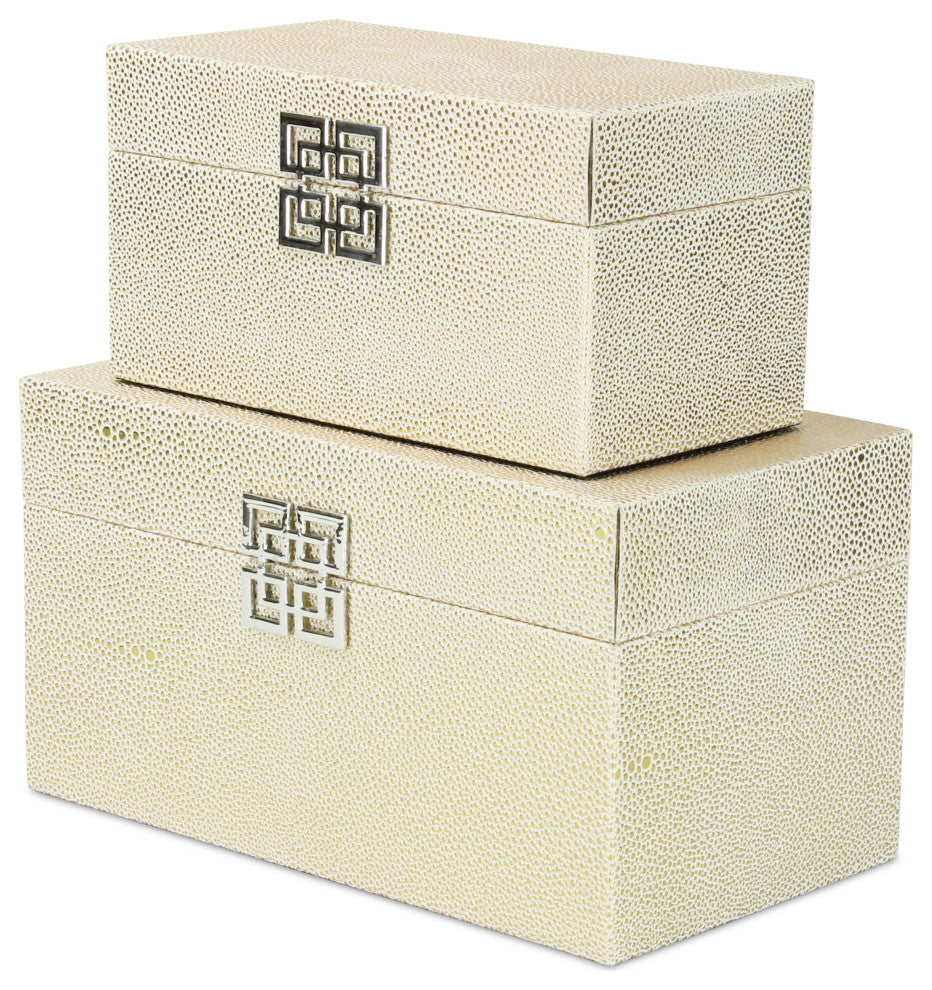 Galena "Double Happiness" Faux Shagreen Box Set, White Gold