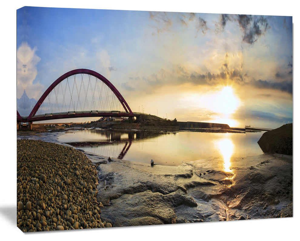 Bridge Sunset Panorama, Oversized Seashore Wall Art on Canvas, 60x40