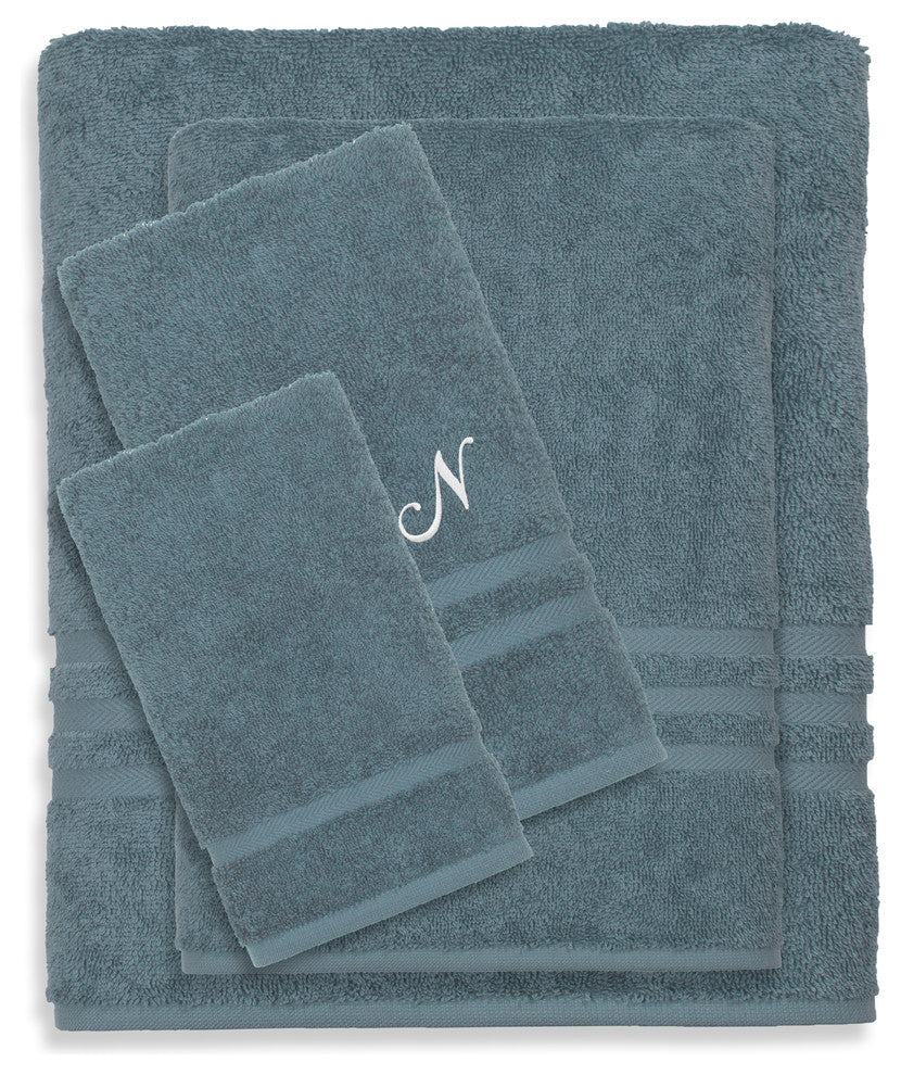Denzi 4-Piece Towel Combination Set With Monogrammed Letter, N, Denzi Blue