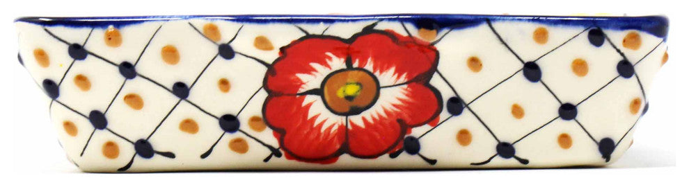 Handmade Pottery 9" Divided Platter, Dots and Flowers