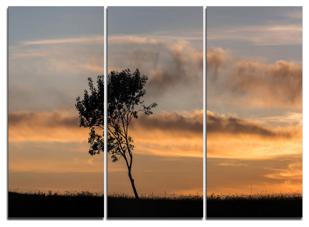 "Lonely Tree Silhouette Leftwards" Art Print Canvas, 3 Panels, 36"x28"
