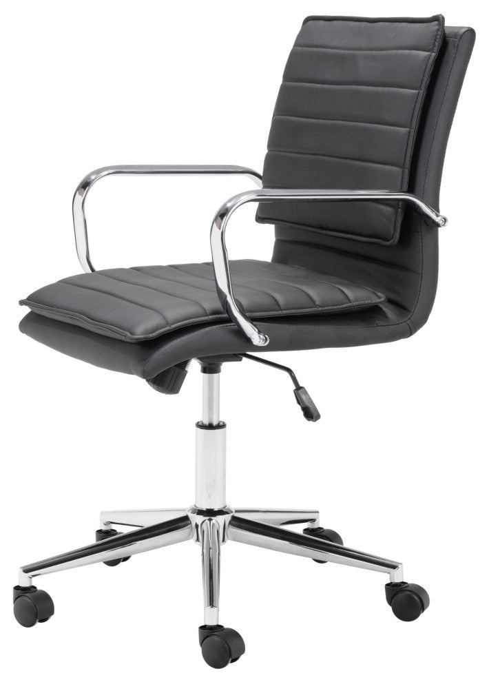 Computer Chair, Faux Vinyl Leather, Steel, Black, Chrome, Home Business Office