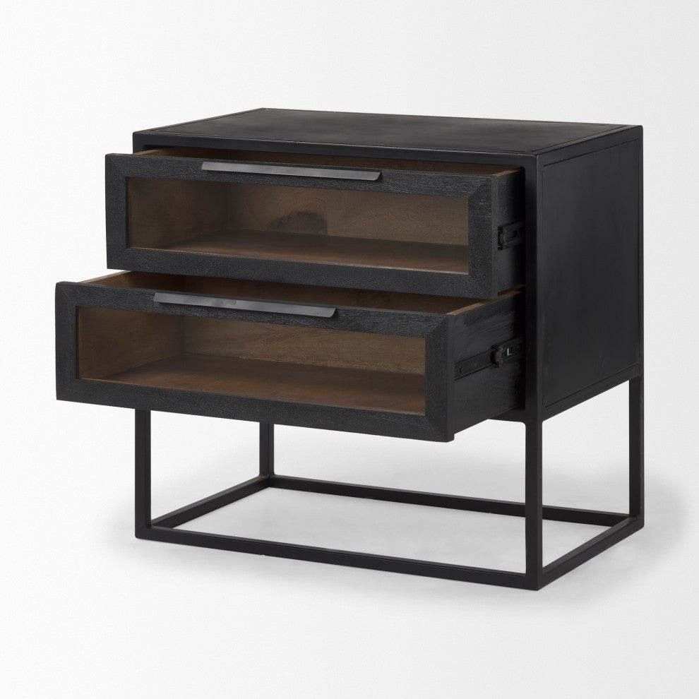 Sloan Dark Brown Solid Wood w/ Black Metal Frame Side Table