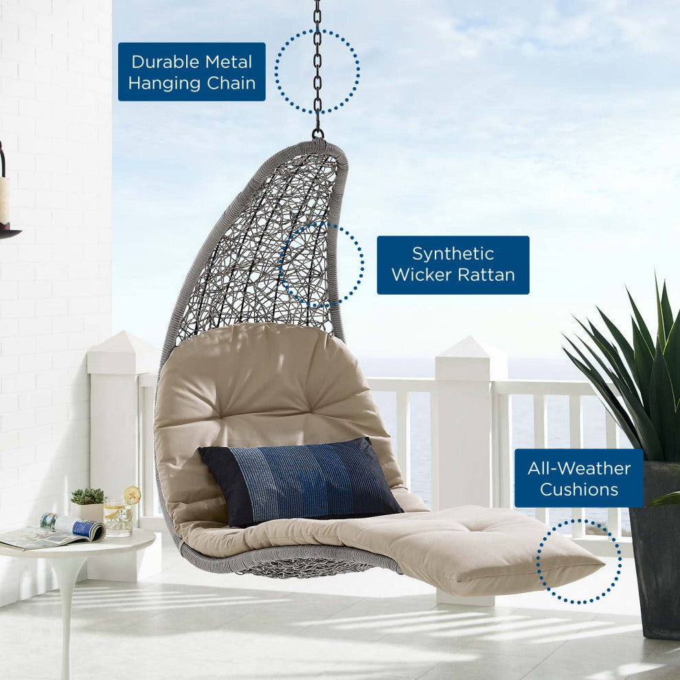 Swing Lounge Chair, Gray Beige, Outdoor Patio Balcony Cafe Bistro Garden