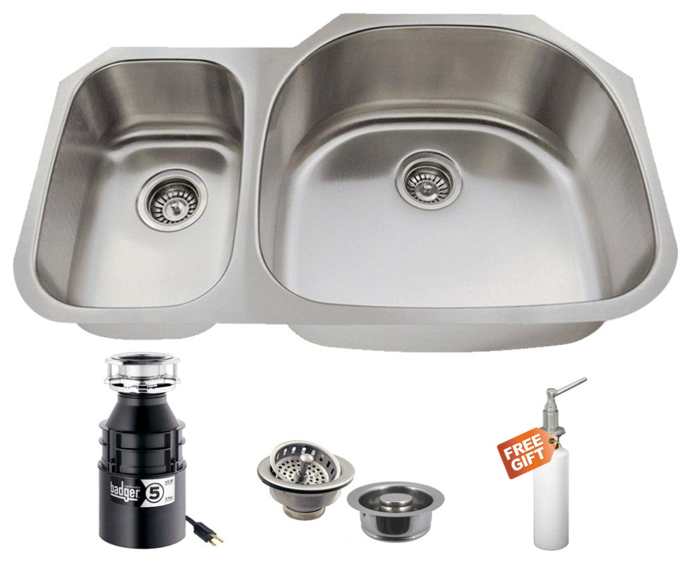 31.5" Undermount Stainless Steel 30/70 Double Bowl Kitchen Sink and Badger 5 Set