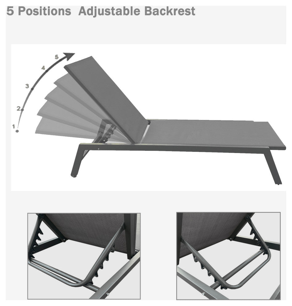 Outdoor Chaise Lounge Chair Set With Cushions, Set of 2, Blue White