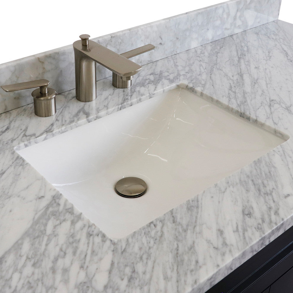 61" Single Sink Vanity, Dark Gray Finish And White Carrara Marble