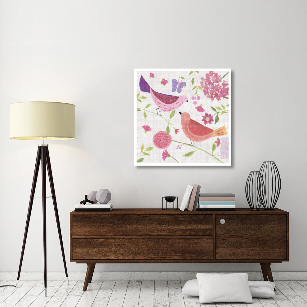 "Damask Floral and Bird IV v2" Digital Paper Print by Farida Zaman, 38"x38"