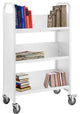 Book Cart Library Cart 200lb with Single Sided V-Shaped Sloped Shelves, White