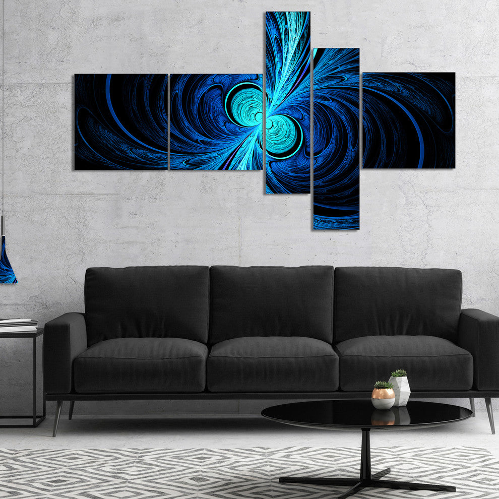 Blue Fractal, Abstract Canvas art print, 60"x32", 5 panels