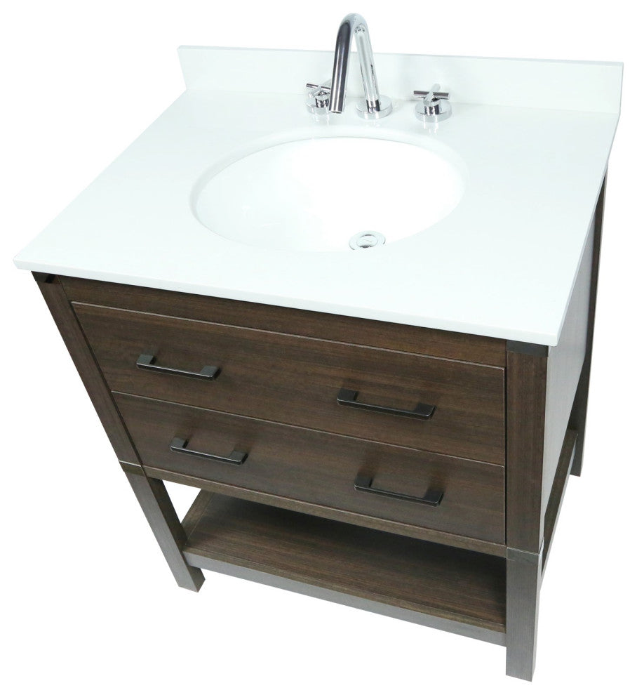 Single Vanity, Dark Gray RG Finish Top With White Engineered Stone And Oval Sink, 31"