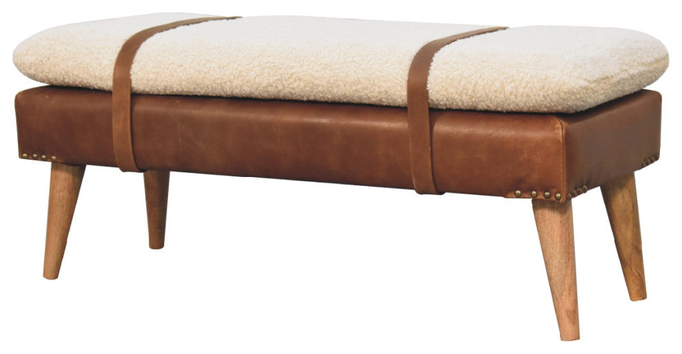 Boucle Buffalo Hide Leather Bench