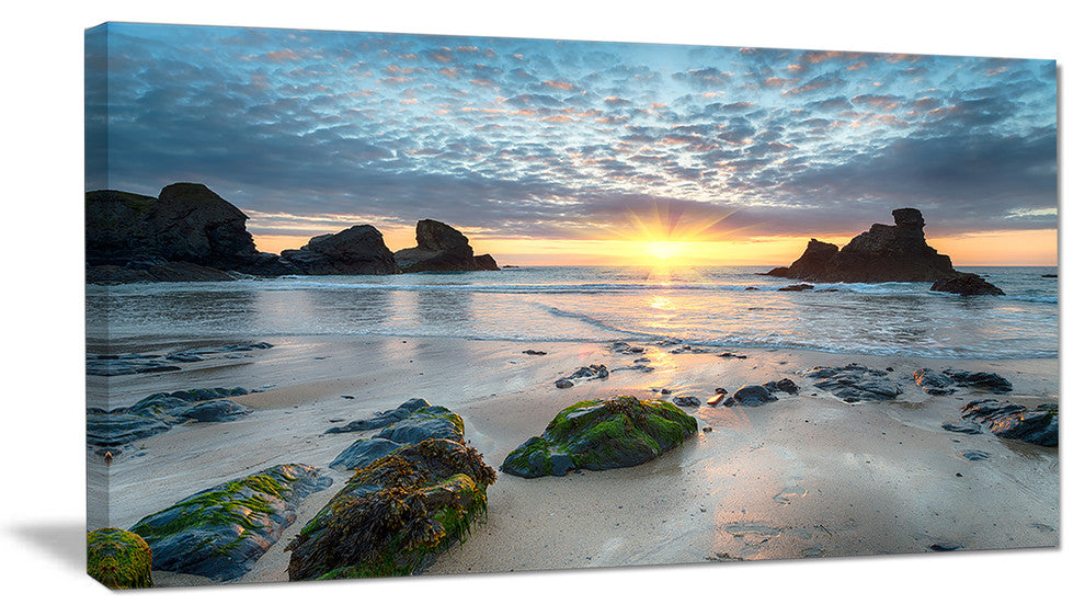 Beautiful Porthcothan Bay, Large Seashore Canvas Wall Art, 32"x16"