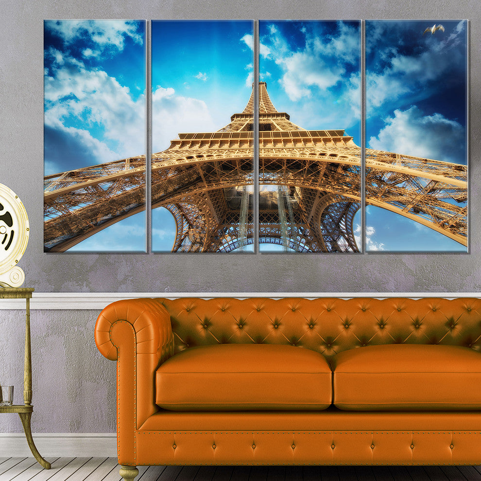 "Beautiful View of Paris Eiffel Tower in Paris" Cityscape Art, 48"x28", 4-Panels