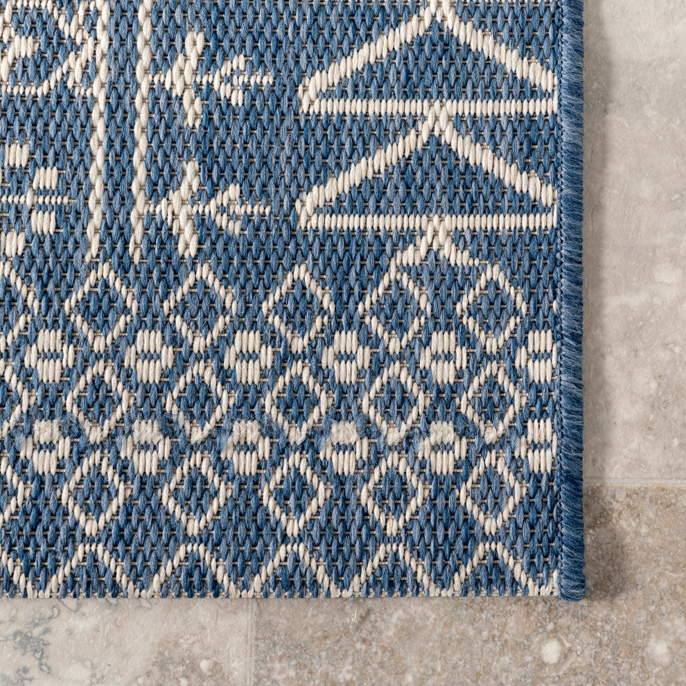 Nuloom Transitional Diamond Tribal Outdoor Area Rug, Blue 7'6"x10'9"