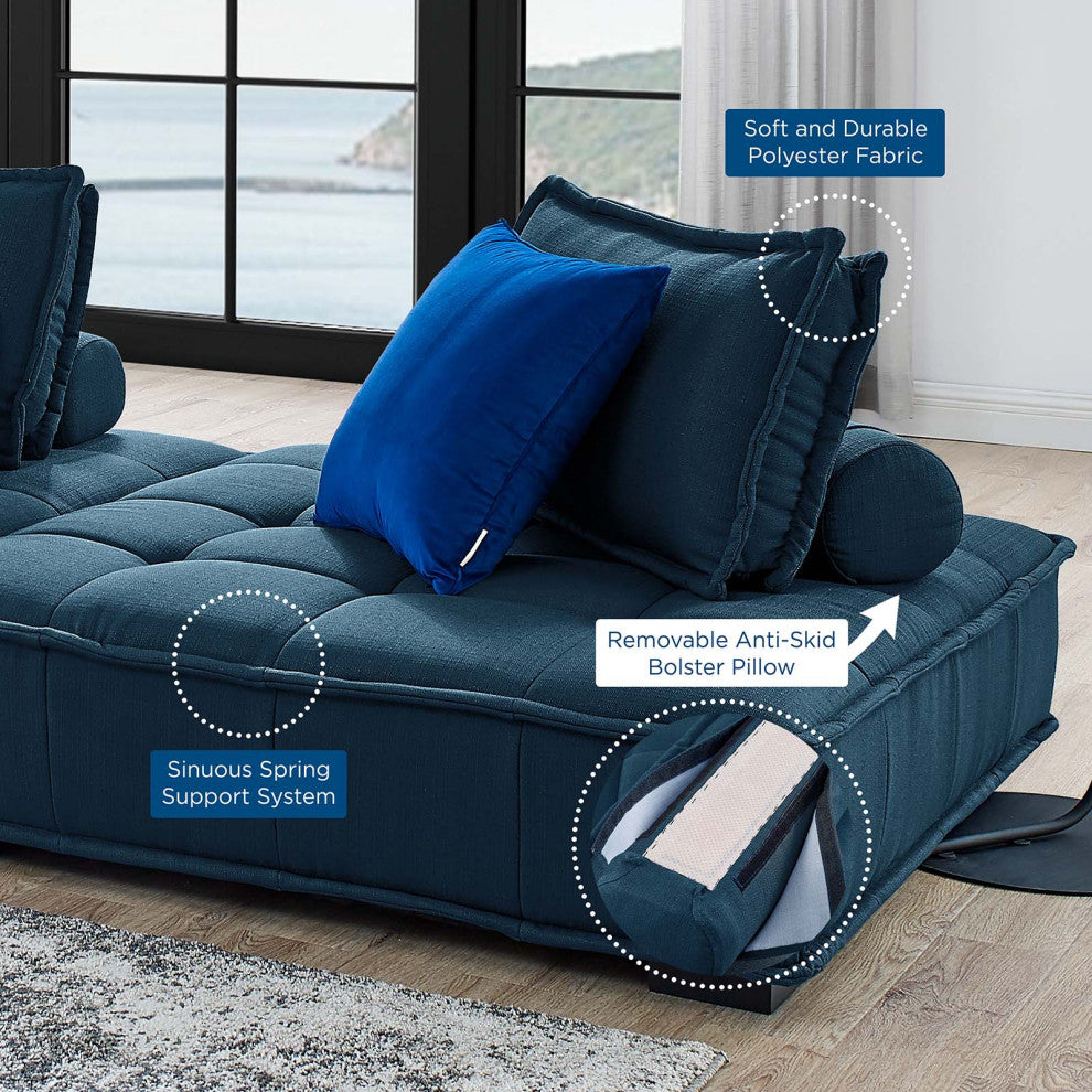 Modular Deep Tufted Sectional Sofa Set, Azure Navy Blue, Modern, Lounge