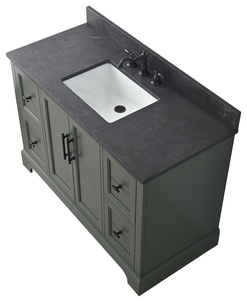 Vanity Art Bathroom Vanity With Sink & Top, Vintage Green, 48", Black Stone