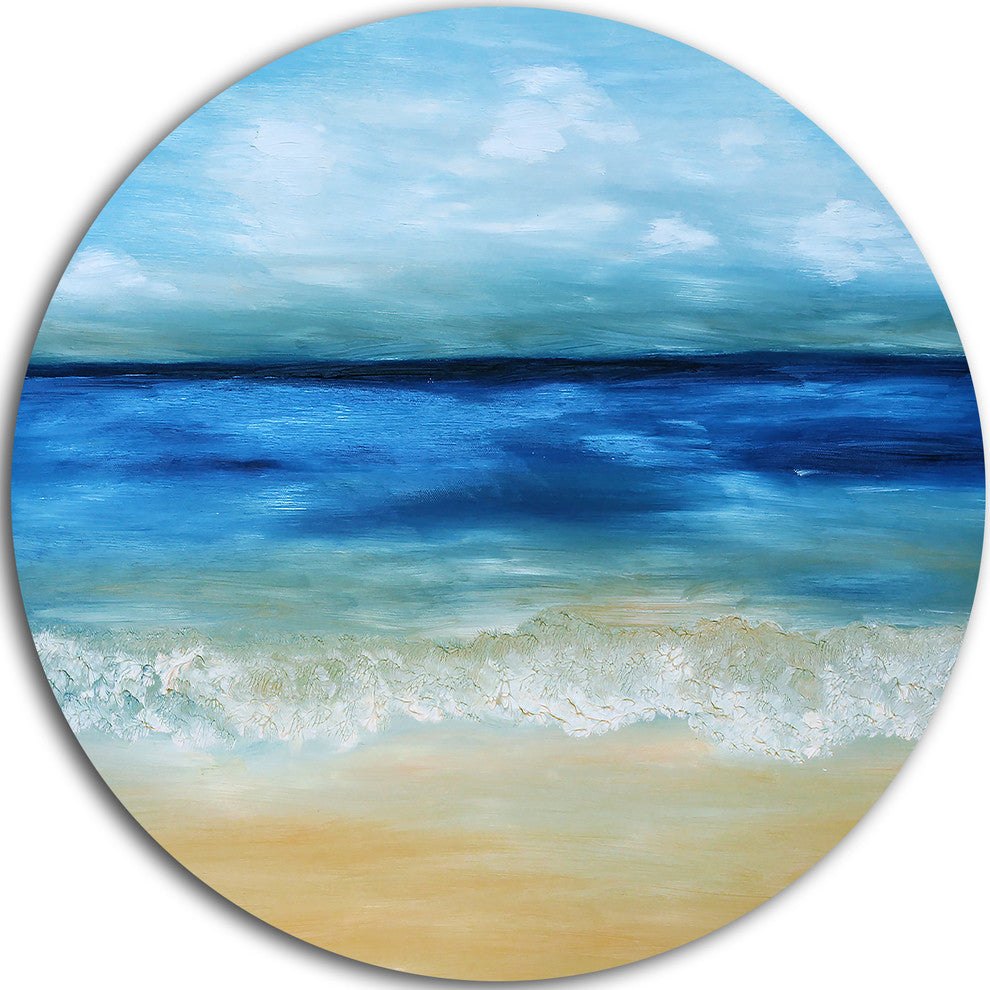 Warm Tropical Sea And Beach, Seascape Painting Disc Metal Wall Art, 36"
