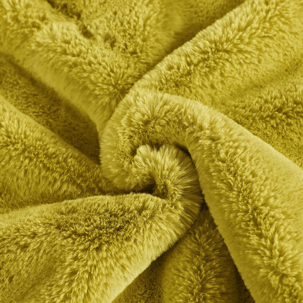 Fox Faux Fur Throw Blanket, Lemon Curry, 60''x80''