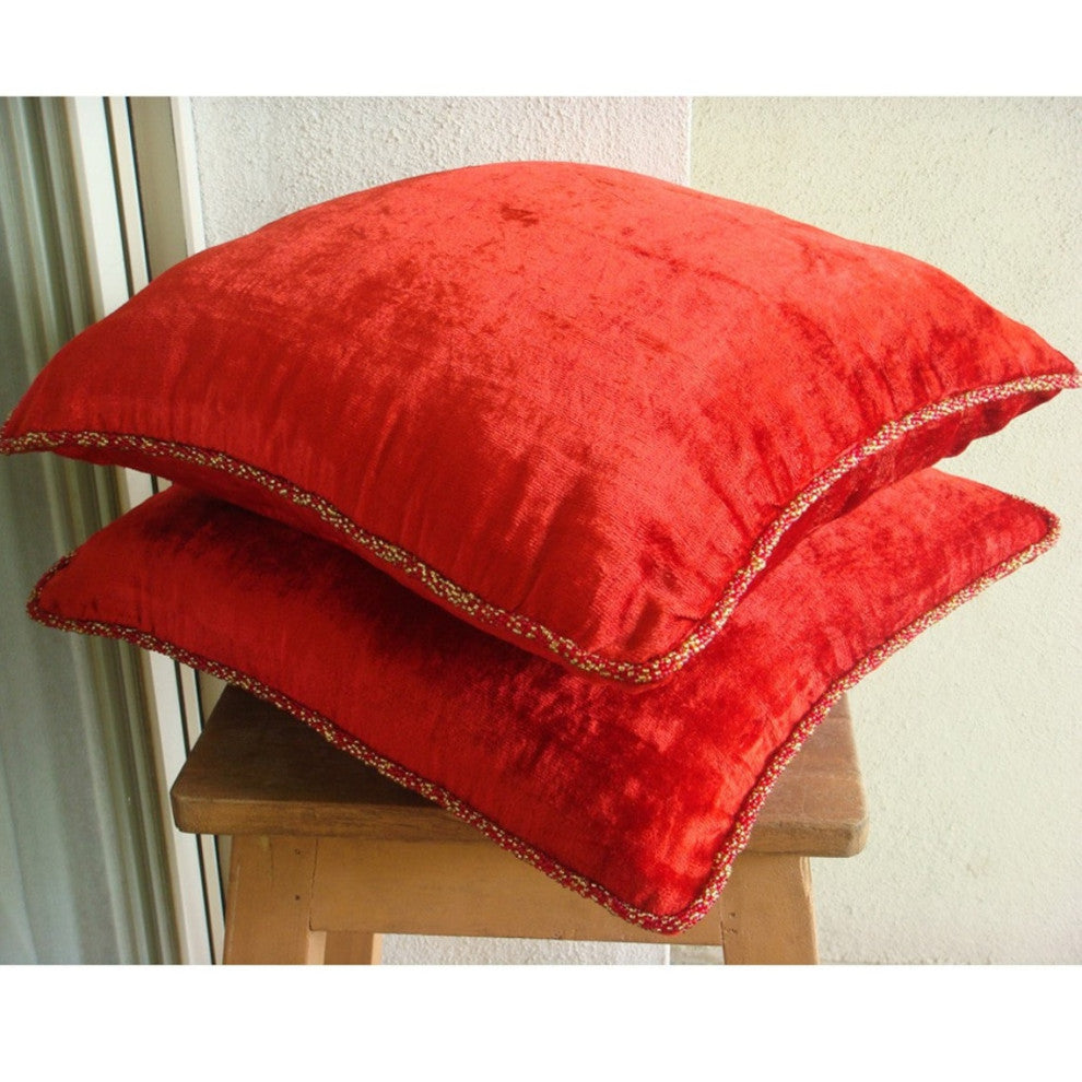 Red Velvet Velvet Cushion Cover 20"x20" Throw Pillow Cover - Red Shimmer