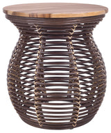 Quito Rattan Side/ End Table  w/ Wood Top, Paloma Brown