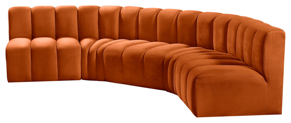 Arc Velvet Upholstered 5-Pc. U-Shaped Modular Sectional, Cognac