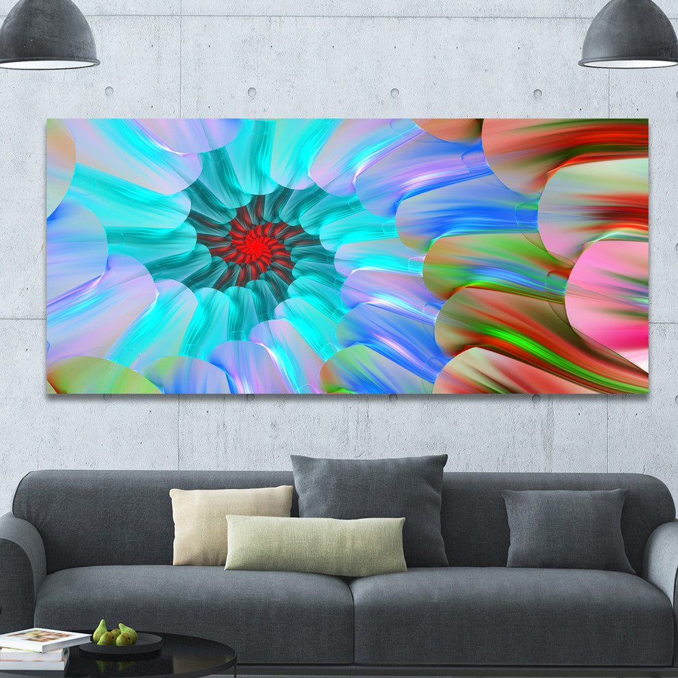 Blue Colored Stain Glass with Spirals, Large Floral Canvas Art Print, 60"x28"