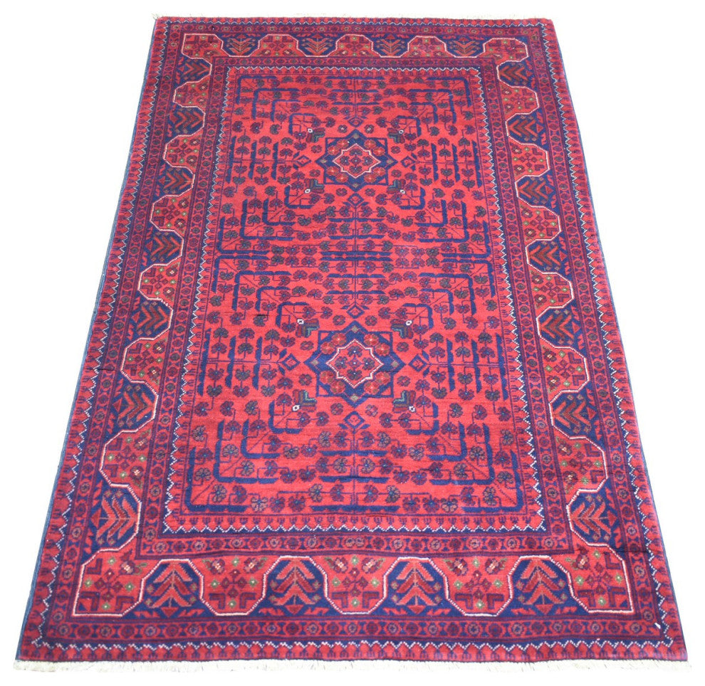 Deep and Saturated Red, Afghan Khamyab, Pure Wool Hand Knotted Rug, 3'3"x5'0"