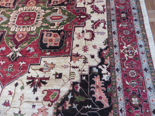 9"x11" Hand-Knotted Ivory Fine Serapi Heriz Oriental Rug Vegetable Dyes