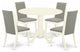 5Pc Kitchen Set, Round Table, 4 Upholstered Chairs, Linen White