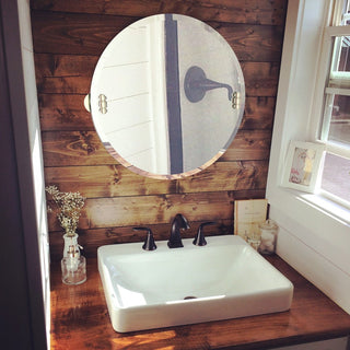 Frameless Round Beveled Edge Tilt Mirror, Venetian Bronze