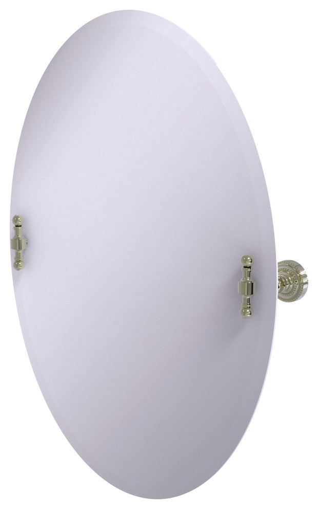 Frameless Oval Beveled Edge Tilt Mirror, Polished Nickel