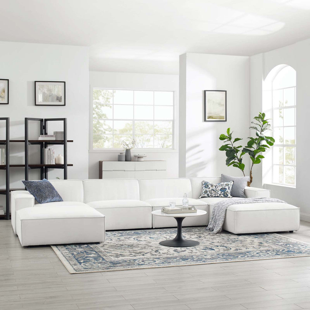 Modular Sectional Sofa Set, White, Fabric, Modern, Lounge Hotel Hospitality