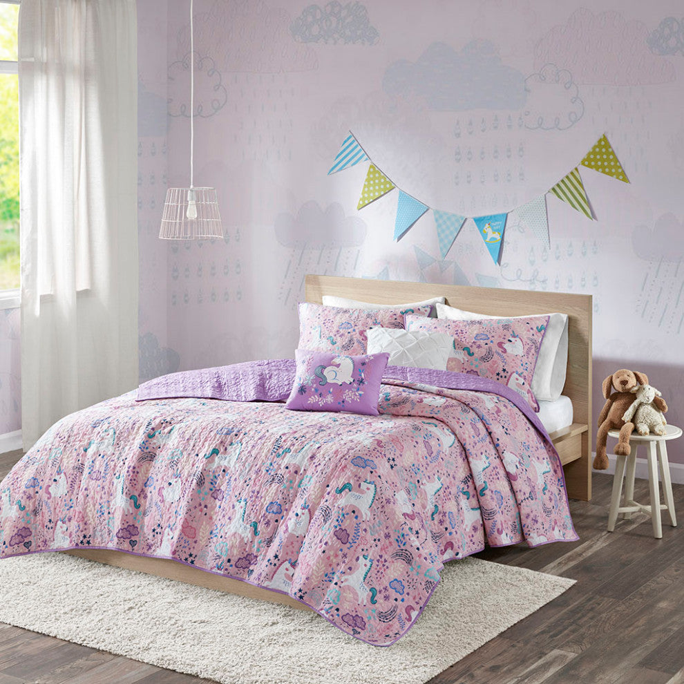 Urban Habitat Kids Lola Unicorn Reversible Cotton Quilt Set With Throw Pillows