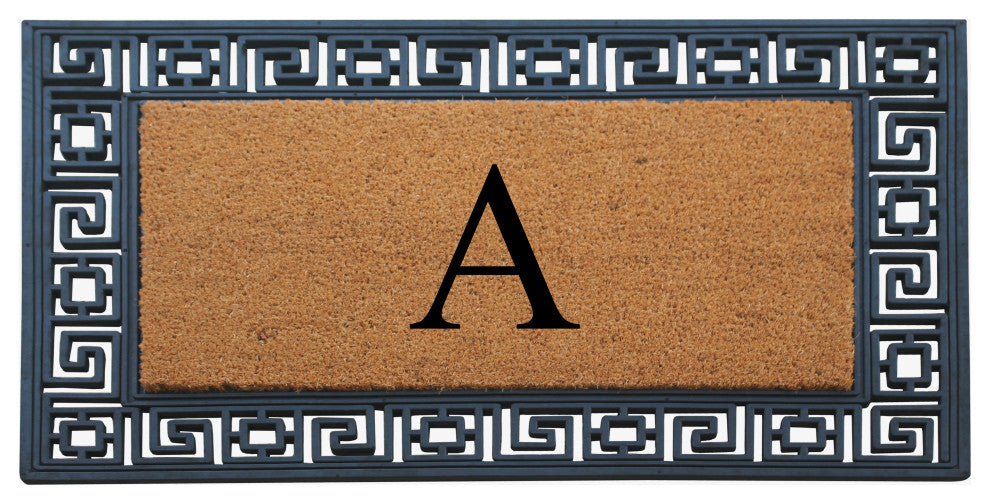 Rubber And Coir Greek Key Black Border 24"x36", Outdoor Monogrammed Doormat, A