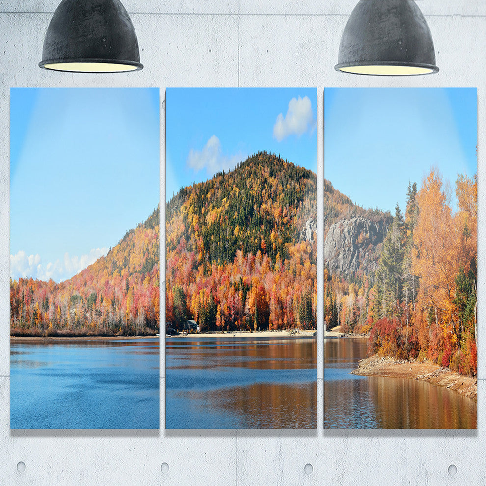 "Lake and Beautiful Autumn Foliage" Metal Wall Art, 3 Panels, 36"x28"