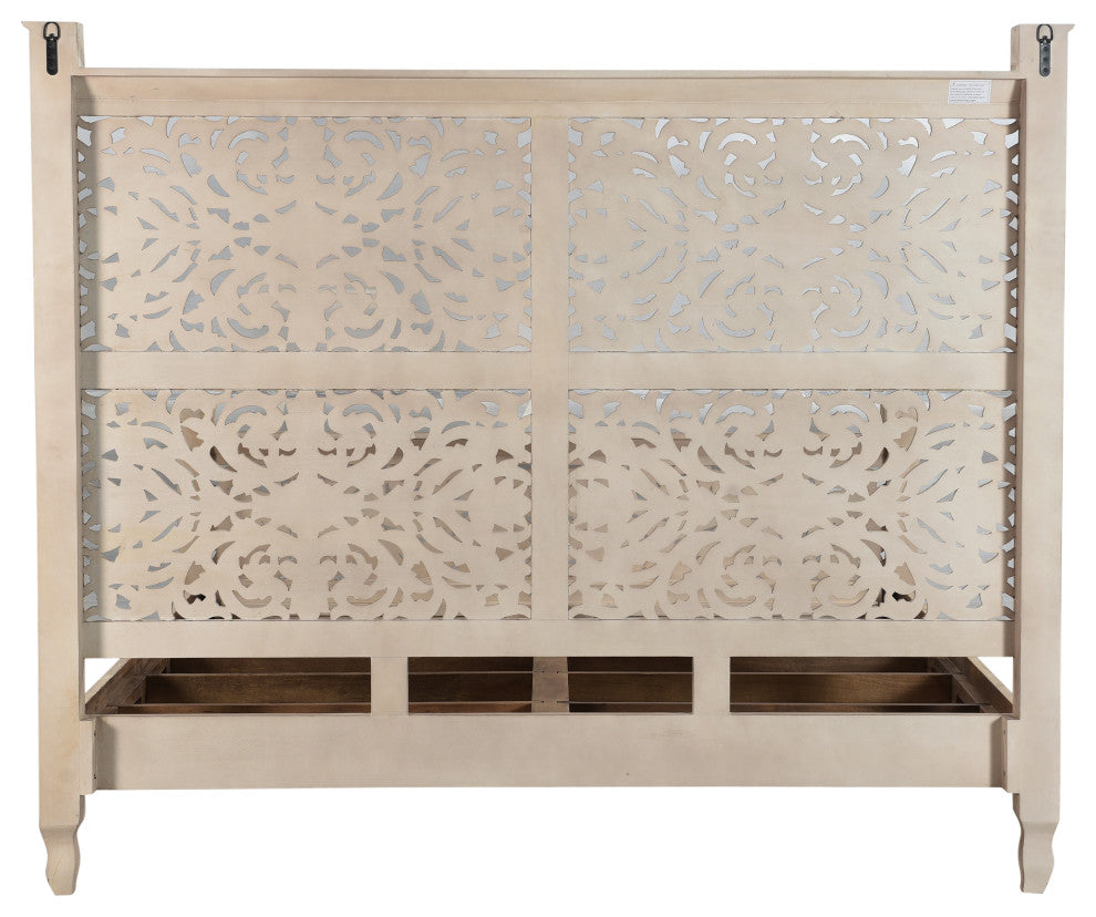 Delaney Floral Carved Bed, Limestone Gray, King