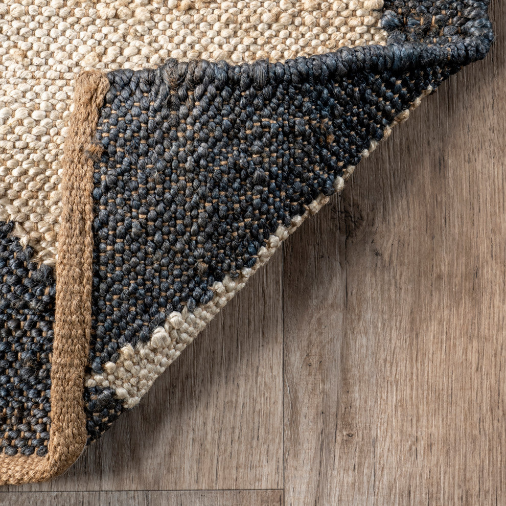 Louie Diamond Checkerboard Jute Area Rug, Charcoal 8'x10'