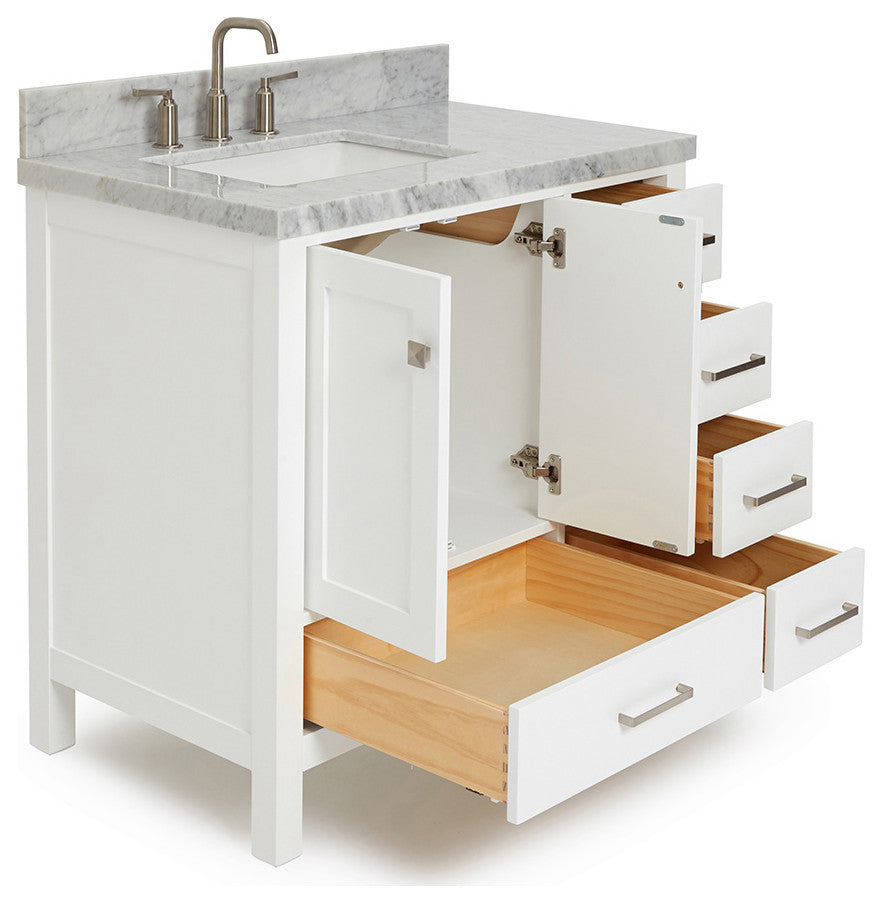 ARIEL Cambridge 37" Left Rectangle Sink Bathroom Vanity with Marble Top