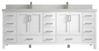 Malibu 84 Double Sink Bath Vanity in White  2" Carrara Quartz