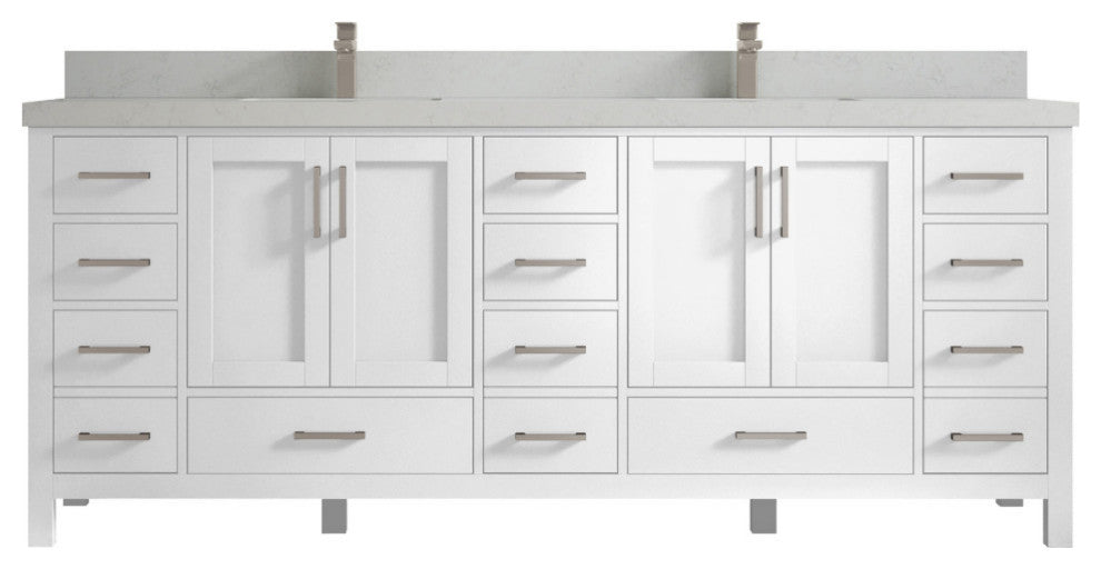 Malibu 84 Double Sink Bath Vanity in White  2" Carrara Quartz