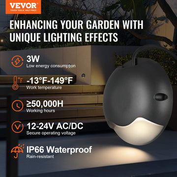 VEVOR 12 Pack Low Voltage Deck Lights LED Hardscape Lighting 3W 12V-24V 3000K