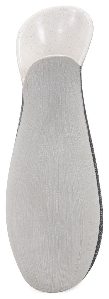 Modern Organic Two Tone Gray Speckle Tall Ceramic Vase