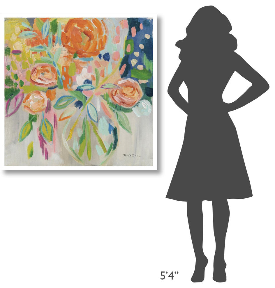 "Summer Orange Floral" Digital Paper Print by Farida Zaman, 38"x38"
