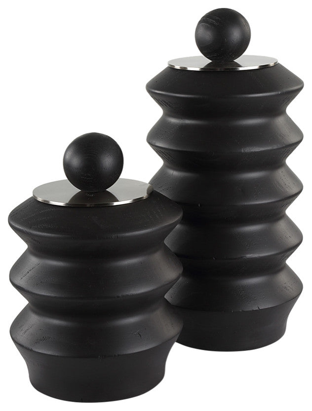 Uttermost Accordion Black Wood Containers, Set of 2