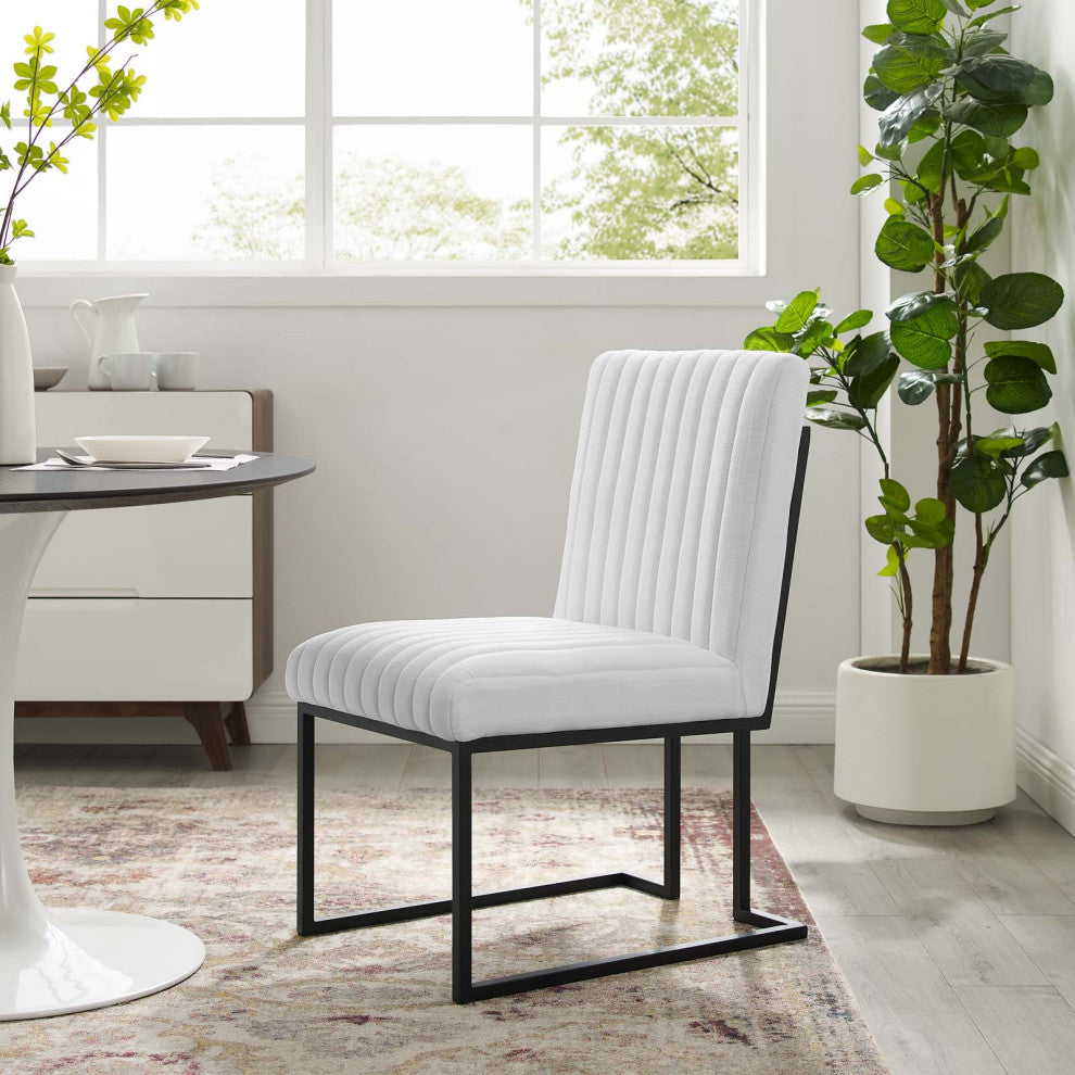 Tufted Side Dining Chair, Set of 2, Fabric, Metal, White, Cafe Bistro Restaurant